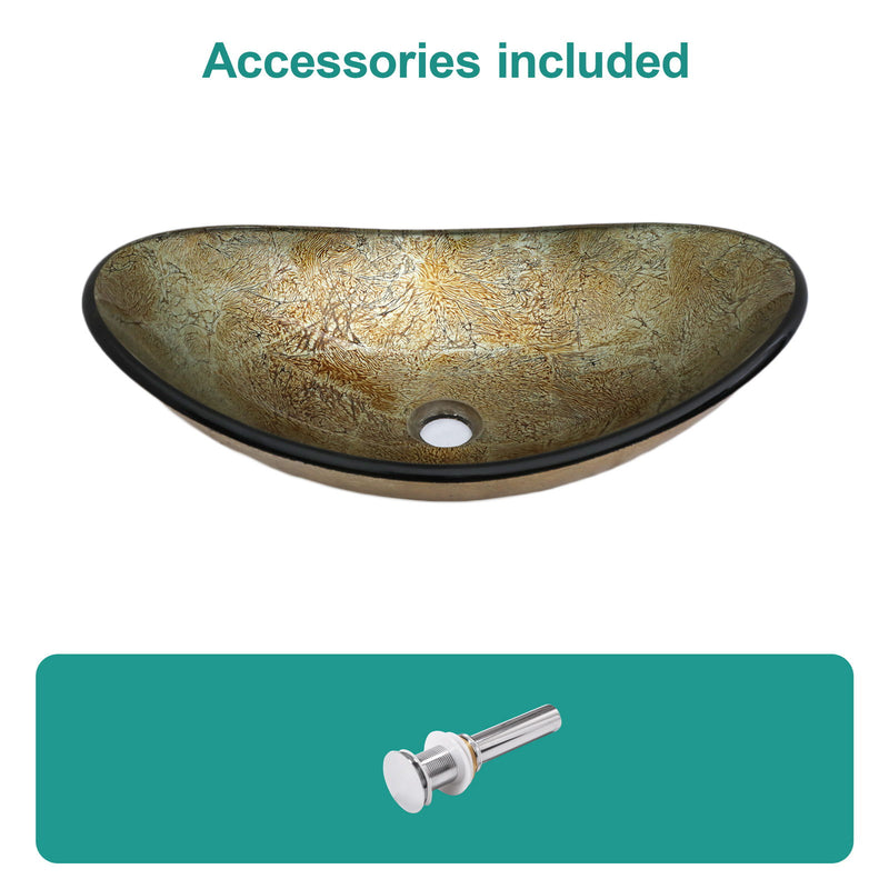 Tempered Glass Vessel Sink With Boat Shape Pop-Up Drain