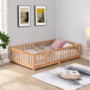Solid Wood Floor Bed With Door And Fence For Children