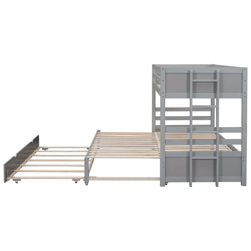 Twin over Pull-out Bunk Bed with Trundle, Gray