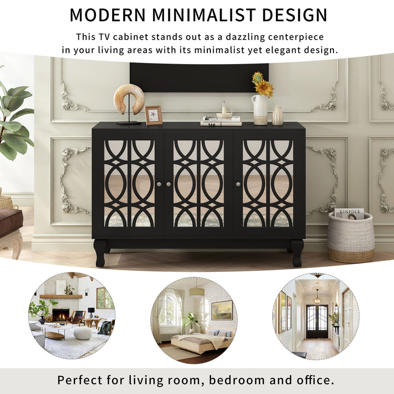 Modern Mirrored TV Stand, 3 Adjustable Shelves For Living Room