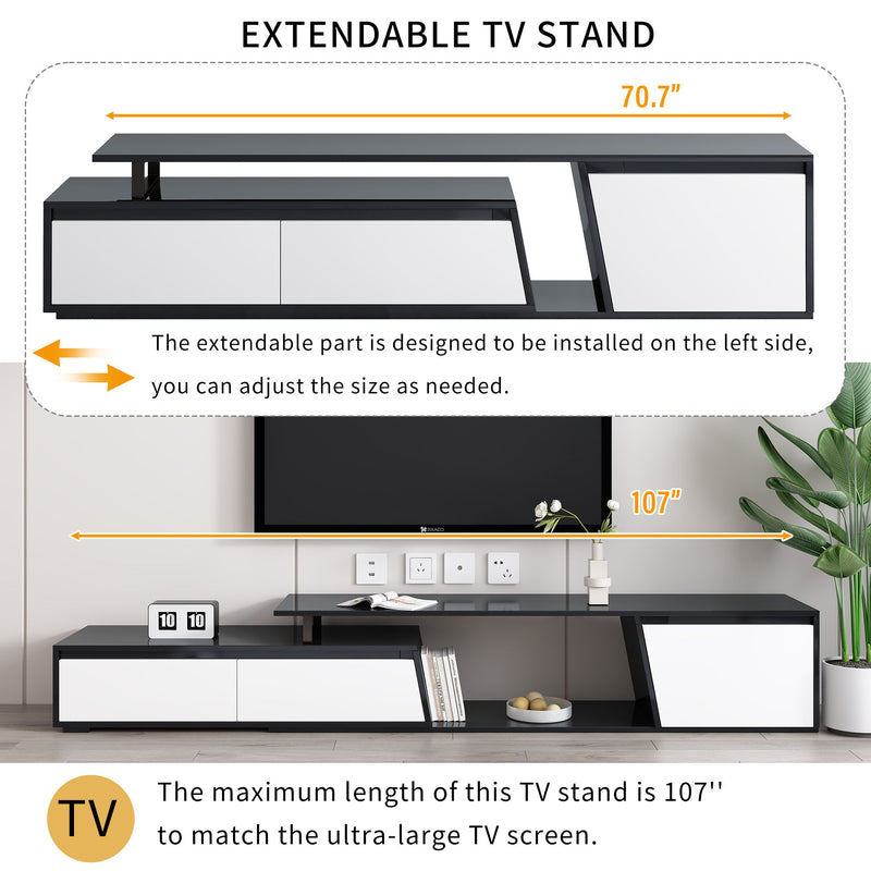 Minimalist Rectangle Extendable TV Cabinet With 2 Drawers And 1 Cabinet
