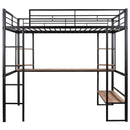 Full Size Loft Metal&MDF Bed with Long Desk and Shelves,Black