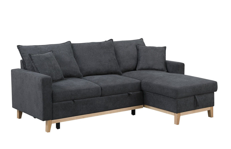 Colton - 84.Woven Reversible Sleeper Sectional Sofa With Storage Chaise - Dark Gray