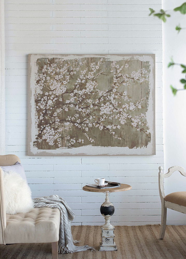 Large Cherry Blossom Canvas Art Print, Home Decor Accent Piece - Gray / White Matte