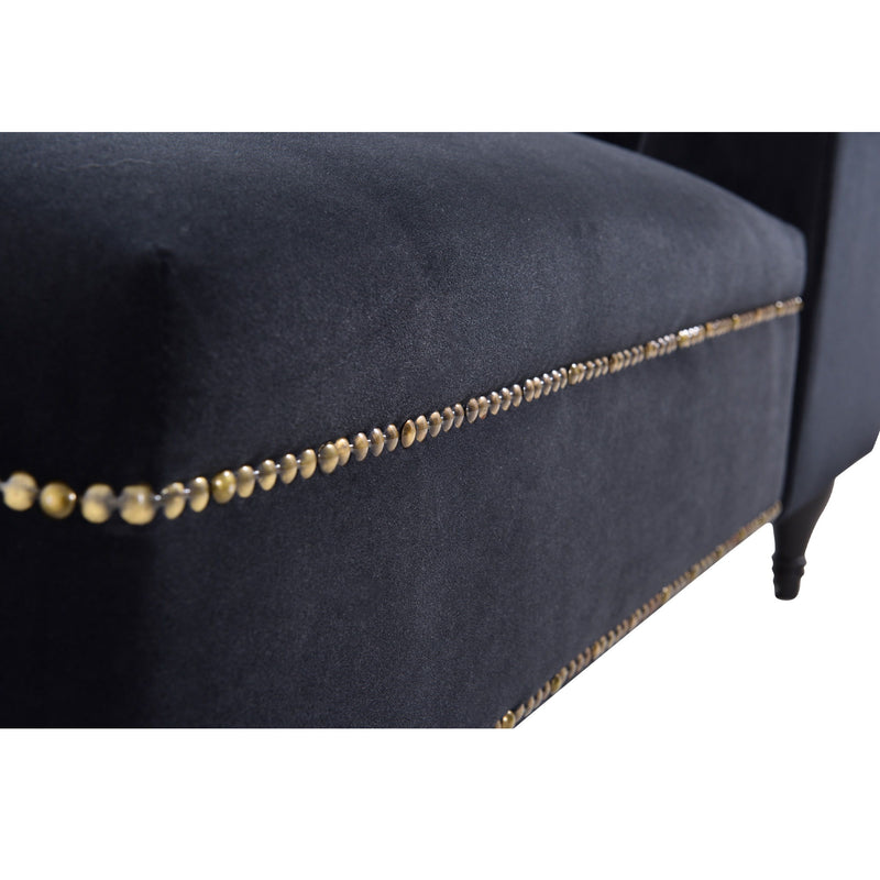 Velvet Chaise Lounge, Button Tufted Right Arm Facing Lounge Chair With Nailhead Trim & Solid Wood Legs For Living Room Or Office, Sleeper Lounge Sofa - Black