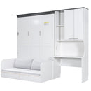 Multi Functional Murphy Bed With Sofa, Desk, And Storage Cabinet, Queen Size - White