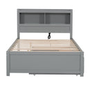 Full Size Platform Bed With Trundle, Drawers, USB Ports And Built In Shelves - Gray