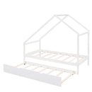 Twin Size Wooden House Bed With Twin Size Trundle, White