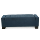 Empower - Button Tufted Waffle Upholstered Storage Ottoman With Wood Legs - Navy Blue
