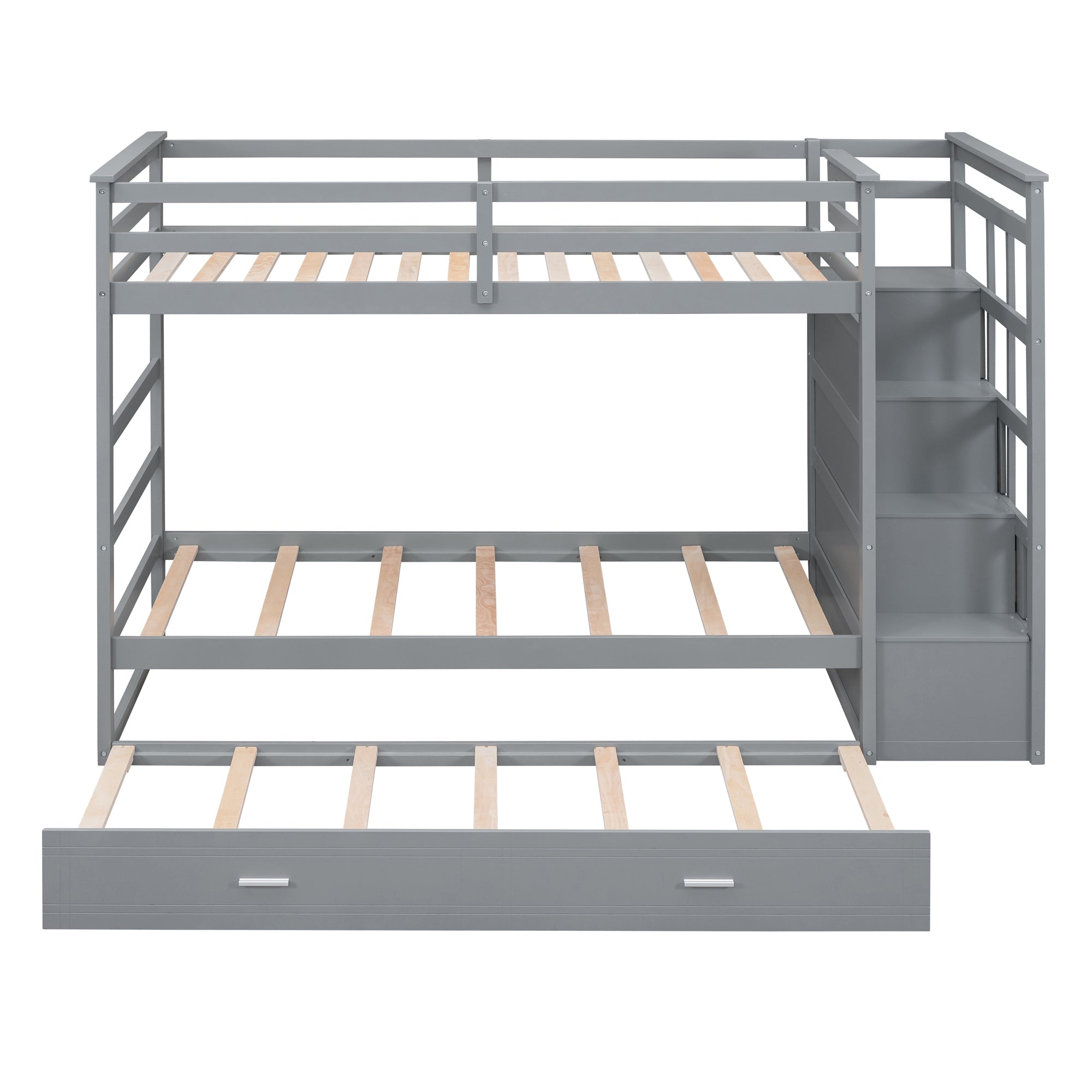 Twin Over Twin Bunk Bed with Trundle and Staircase,Gray(OLD SKU:LT000068AAE) - Atlantic Fine Furniture Melbourne FL