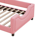 Twin Size Cute Princess Upholstered Daybed Low To The Ground Design With Button Tufted Crown Headboard For Kids - Pink