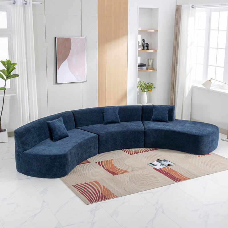 Stylish Curved Sofa Sectional Sofa Chenille Sofa Couch With Three Throw Pillows For Living Room