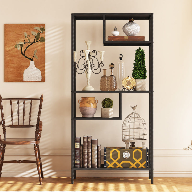 Modern Cube Storage Shelf With 4 Compartments & Metal Legs, Freestanding Organizer For Living Room, Bedroom, Home Office - Brushed Nickel