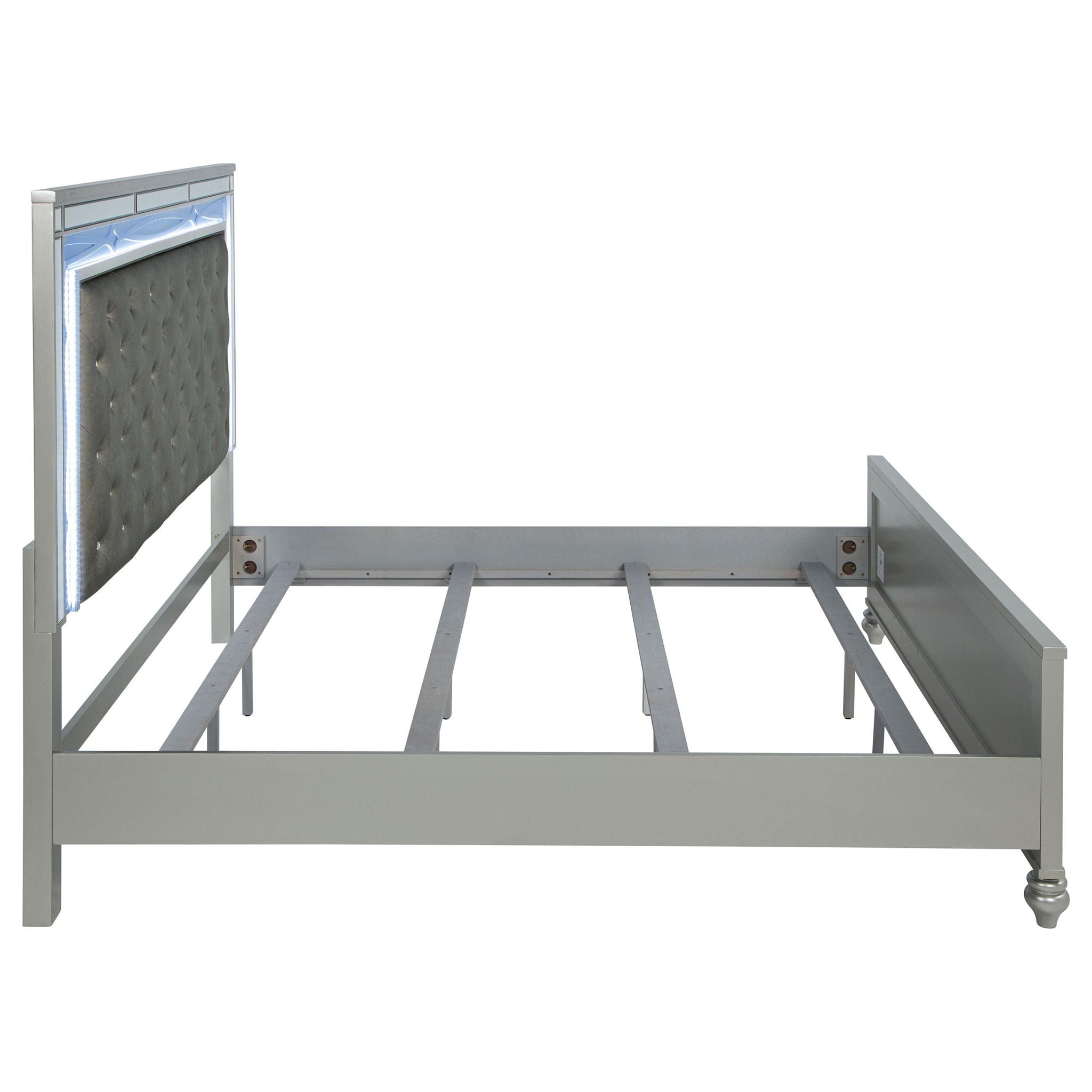 Gunnison Wood Eastern King LED Panel Bed Silver Metallic