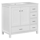 Bathroom Vanity With Ceramic Sink Combo, Abundant Storage Cabinet 2 Soft Close Doors And 5 Drawers