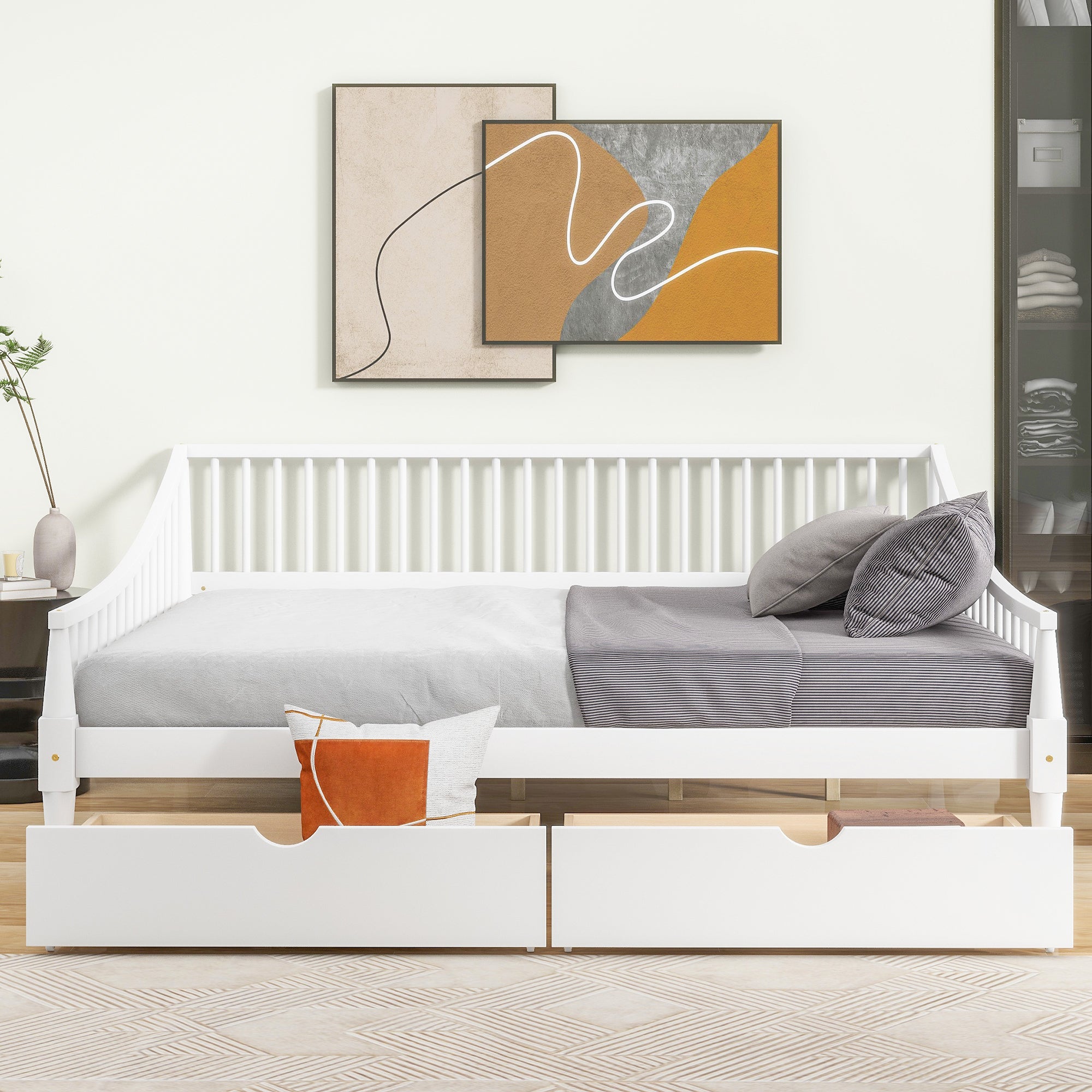 Full Size Daybed with Two Storage Drawers and Support Legs, White - Atlantic Fine Furniture Melbourne FL