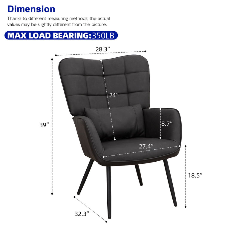 Bonded Leather Armchair, Modern Accent Chair High Back, Living Room Chair With Metal Legs And Soft Padded, Sofa Chairs For Home Office, Bedroom, Dining Room