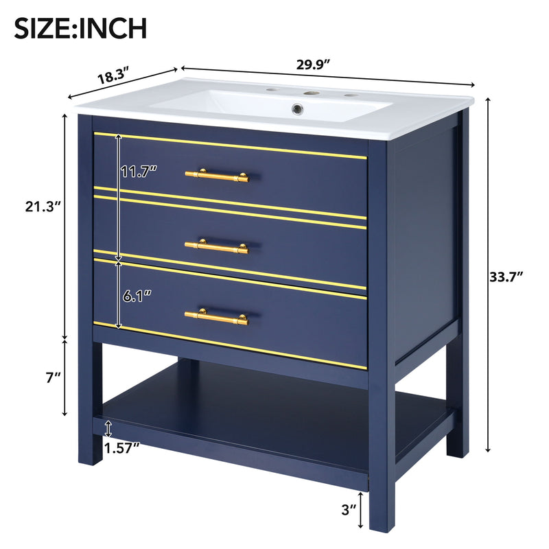 Modern Bathroom Vanity Cabinet Combo With Open storage, Two Drawers