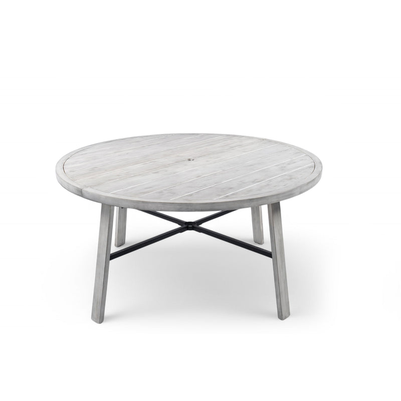 Outdoor Dinning Set 4 Person Outdoor Wooden Dinning Set With An Umbrella Hole And Removable Cushions For Patio, Backyard, Garden - Antique Gray