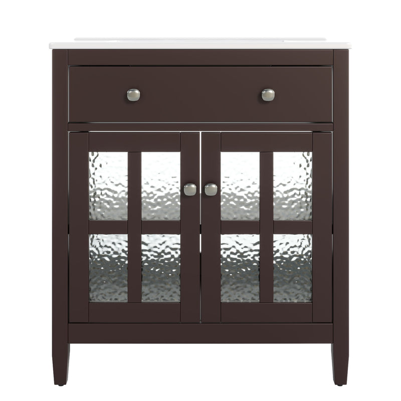 Bathroom Vanity With Ceramic Sink, Adjustable Shelf & Tip Out Tray