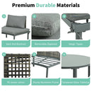 6 Piece Patio Set, Half Moon Outdoor Sectional Sofa With 2 High Low Coffee Tables, 4 Pillows & Cushions