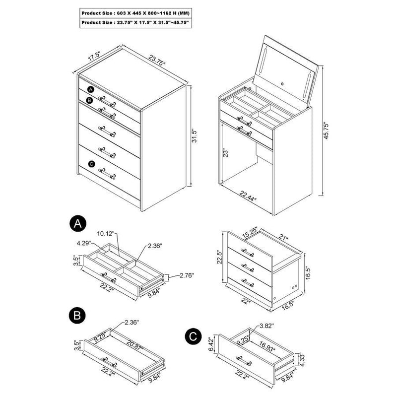 Danbury - 3-Drawer Makeup Vanity & Stool Set