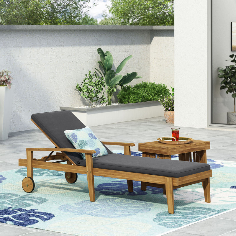 Jason - Black Chaise Lounge Adjustable Acacia Wood Outdoor Furniture