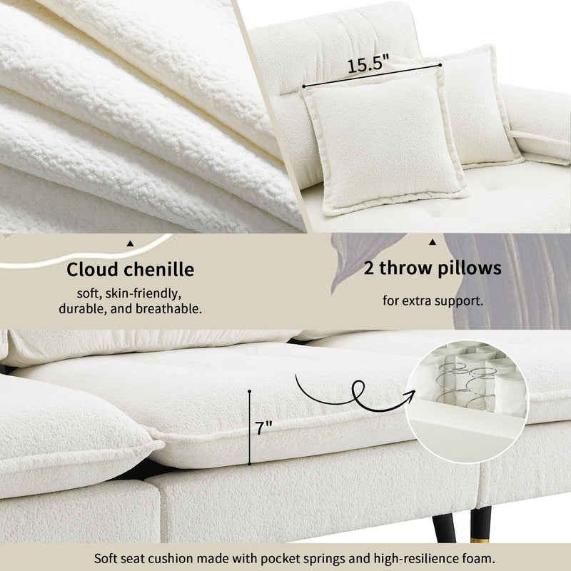 L Shaped Convertible Sectional Sofa 4 Seat Tufted Couch Set With Two Tone Adjust Legs Cloud Movable Ottoman