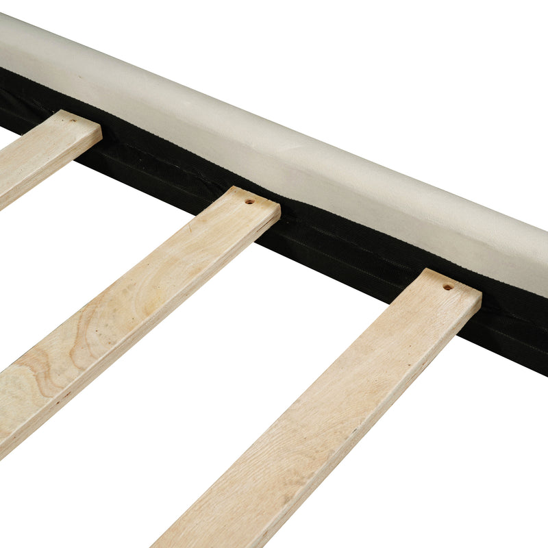 Full Size Velvet Platform Bed with LED Frame, Thick & Soft Fabric and Button-tufted Design Headboard, Beige