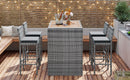 5 Pieces Outdoor Patio Wicker Bar Set, Bar Height Chairs With Non-Slip Feet And Fixed Rope, Removable Cushion, Acacia Wood Table Top - Brown / Gray