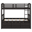 Twin over Twin Wood Bunk Bed with Trundle and Drawers, Espresso