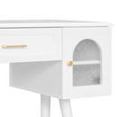 Elegant Vanity Makeup Table & Chair Set Modern Dressing Table With Organizer Writing Desk Charging Port Engineered Wood - White