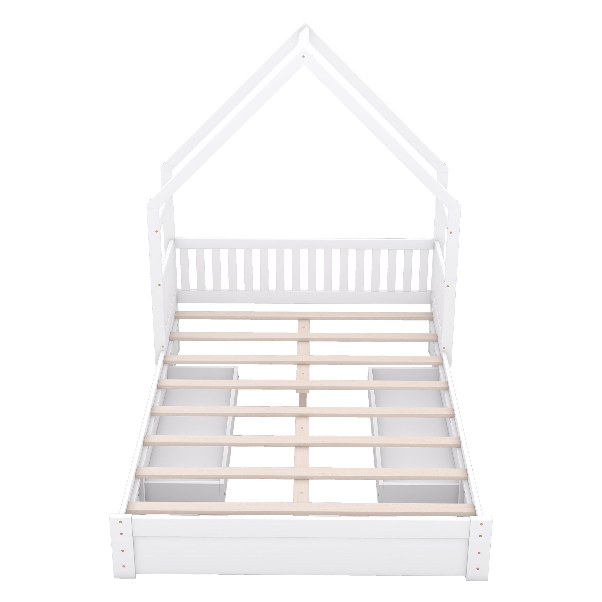 Wood Queen Size House Platform Bed with Guardrail and 2 Drawers, White (Expected Arrival Time:4.26) - Atlantic Fine Furniture Melbourne FL