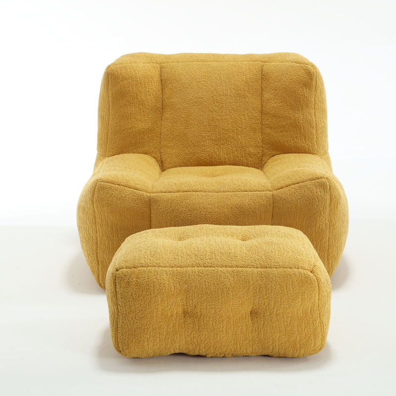 Modern Indoor Fluffy Bean Bag Chair With Memory Foam And Ottoman, Super Soft