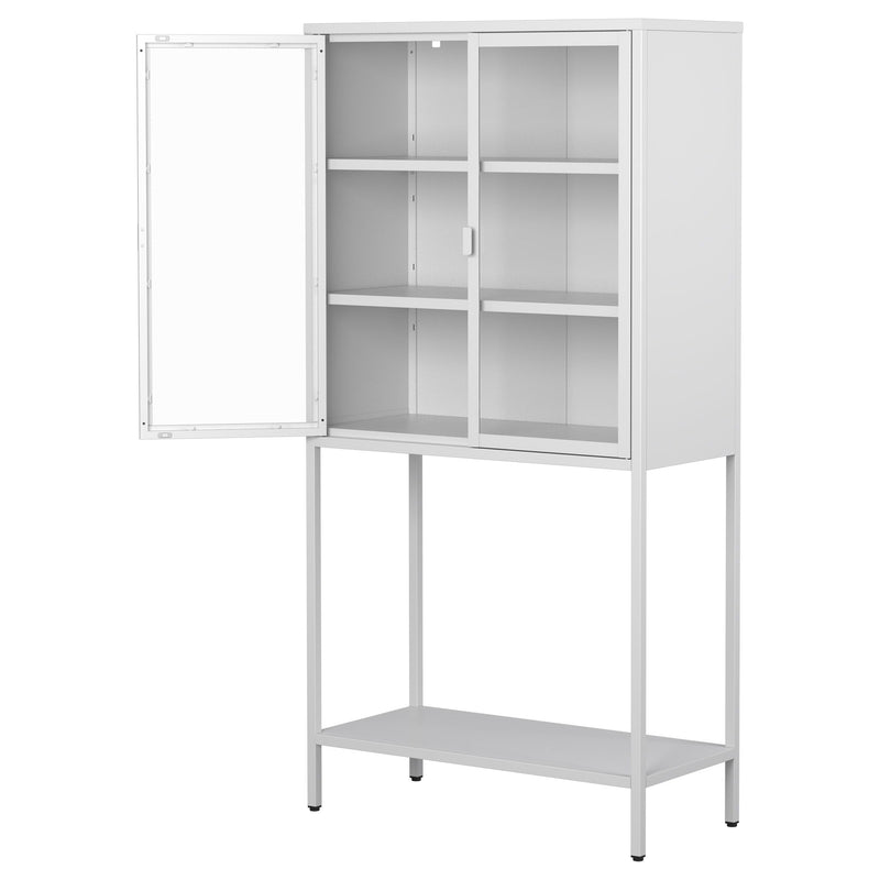 Heavy Duty Metal Storage Cabinet, Display Storage Cabinet With Glass Doors And 2 Adjustable Shelves, Tall Bookcase Modern Bookshelf Cabinet For Home Office, Living Room, Pantry