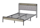 Bed frame with charging station full size, Grey, 83.1'' L x 56.1'' W x 39.2'' H.