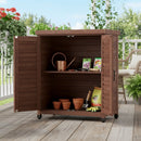 Potting Bench With Storage Cabinet And Metal Table Top For Outdoor