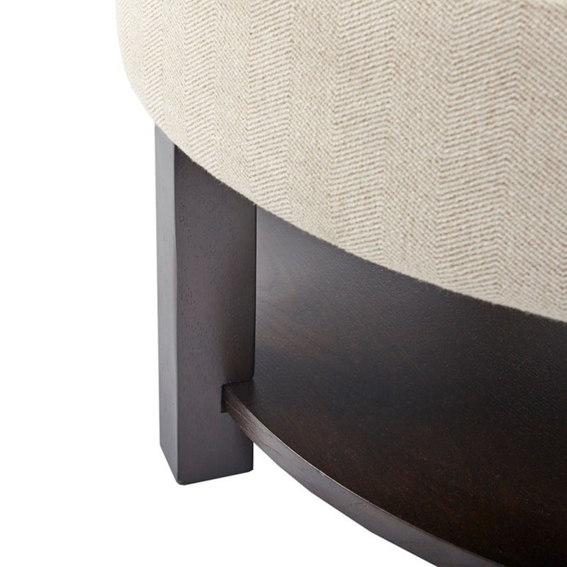 Miller - Round Storage Ottoman With Tufted Top And Shelf - Cream / Brown