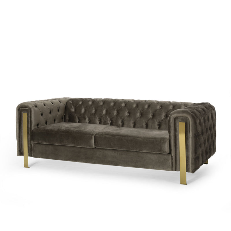 Comfy 3 Sofa With Tufted Back And Arm, Modern For Living Room - Gray