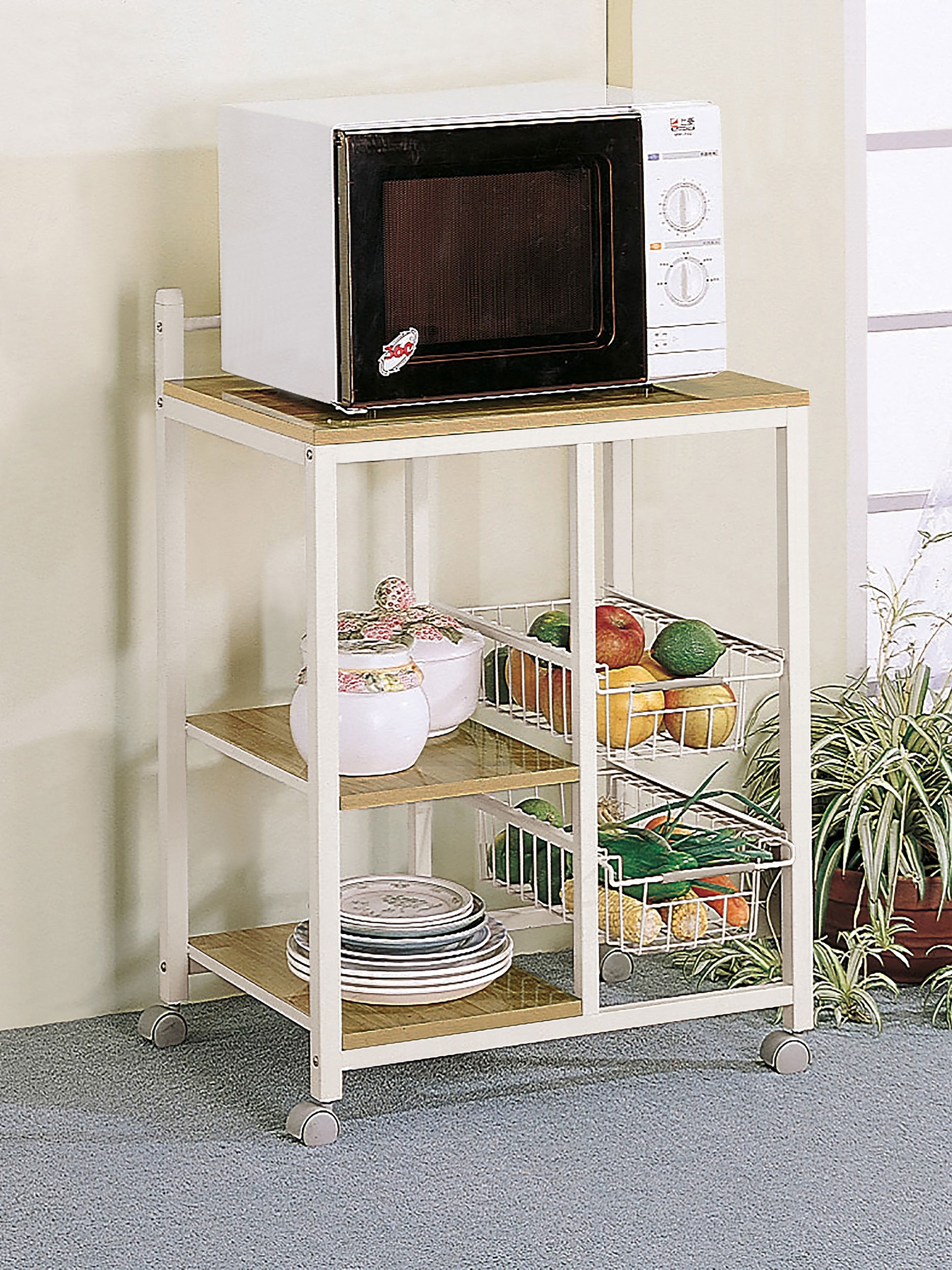 Kelvin 2-shelf Mobile Kitchen Cart Natural Brown and White — view 2