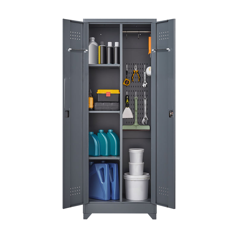 Metal Storage Cabinets, Cleaning Tool Cabinet With Locking Door, Tall Broom Tool Organizer And Storage, Large Storage Cabinet For Kitchen