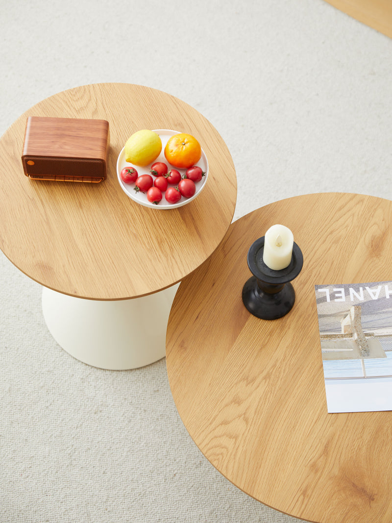 Round Coffee Table - Brown / White