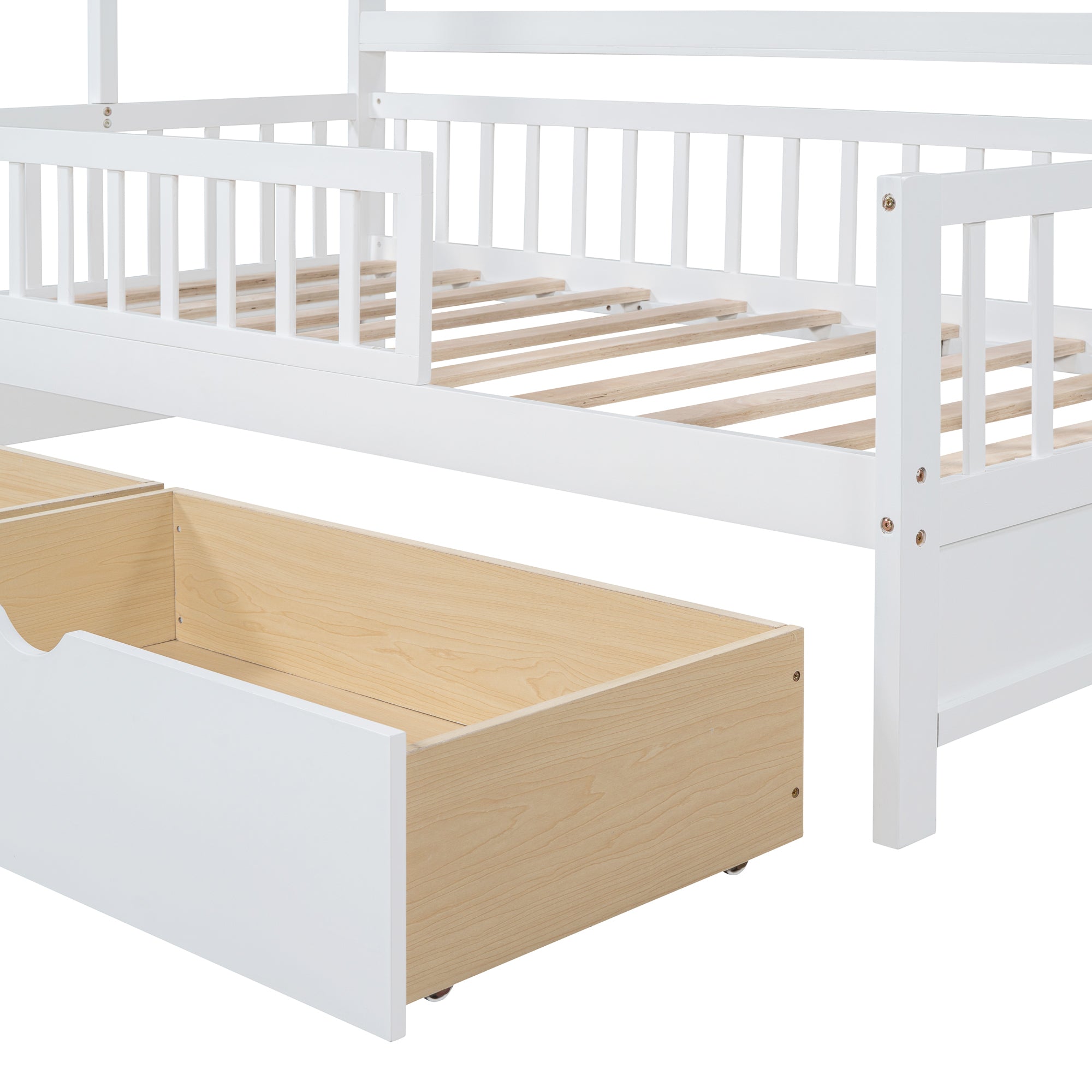 Wooden Twin Size House Bed with 2 Drawers,Kids Bed with Storage Shelf, White - Atlantic Fine Furniture Melbourne FL