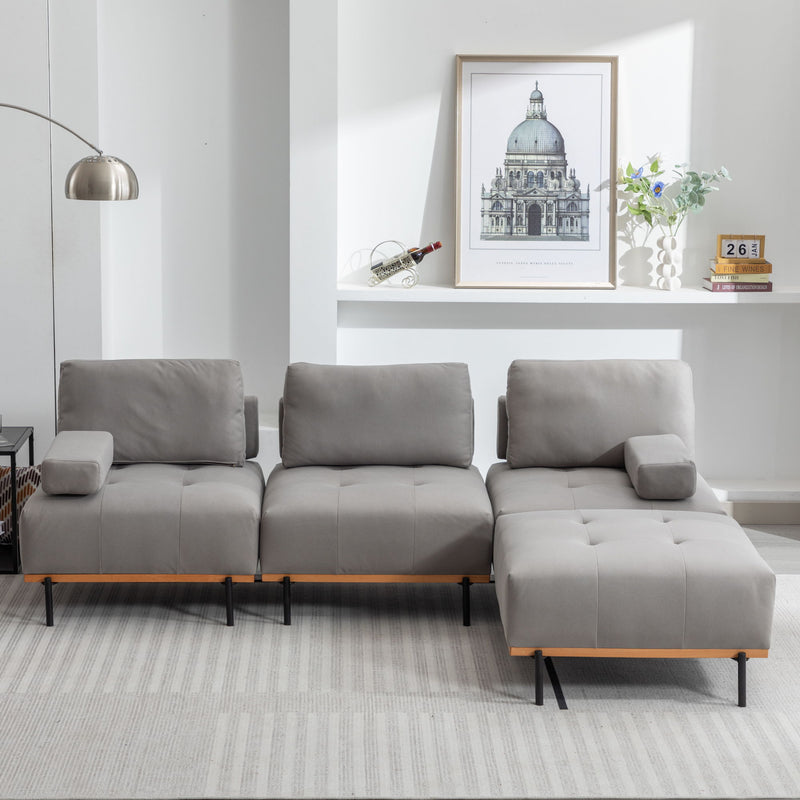 L-Shape Sectional Sofa 3 Seater Couches With A Removable Ottoman, Comfortable For Living Room