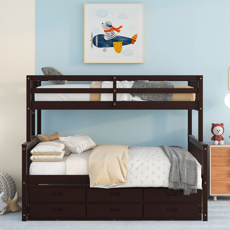 Twin-Over-Full Bunk Bed with Twin size Trundle , Separable Bunk Bed with Drawers for Bedroom - Espresso