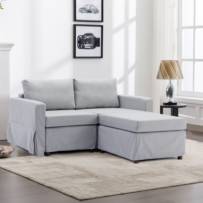 2 Seat Module Sectional Sofa Couch With 1 Ottoman For Living Room, Seat Cushion And Back Cushion Non-Removable And Non-Washable