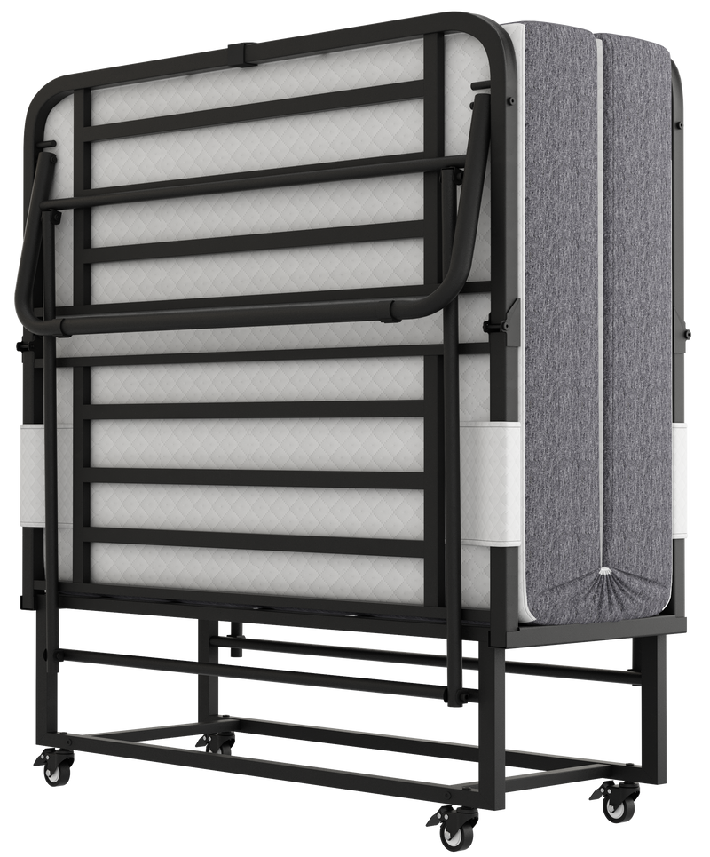 Folding Bed with Mattress 75' x 38' Rollaway Guest Bed Portable Foldable Bed for Adults with 5' Memory Foam Mattress Space-Saving All Metal Steel Pipe Frame Slatted Pipe Style