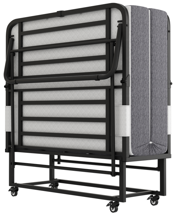 Folding Bed with Mattress 75' x 38' Rollaway Guest Bed Portable Foldable Bed for Adults with 5' Memory Foam Mattress Space-Saving All Metal Steel Pipe Frame Slatted Pipe Style