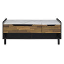 Axel - Coffee Table With Lift Top - White Printed Faux Marble Top, Walnut & Black