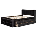 Full Bed with Bookcase Headboard, Under bed Storage Drawers and Bed End Storage Case,Espresso